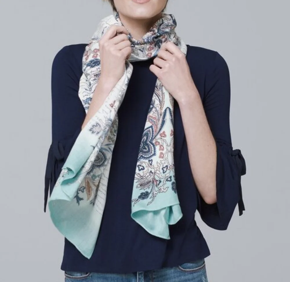 White House Black Market Oblong Scarf Ombre Script 12 X 72